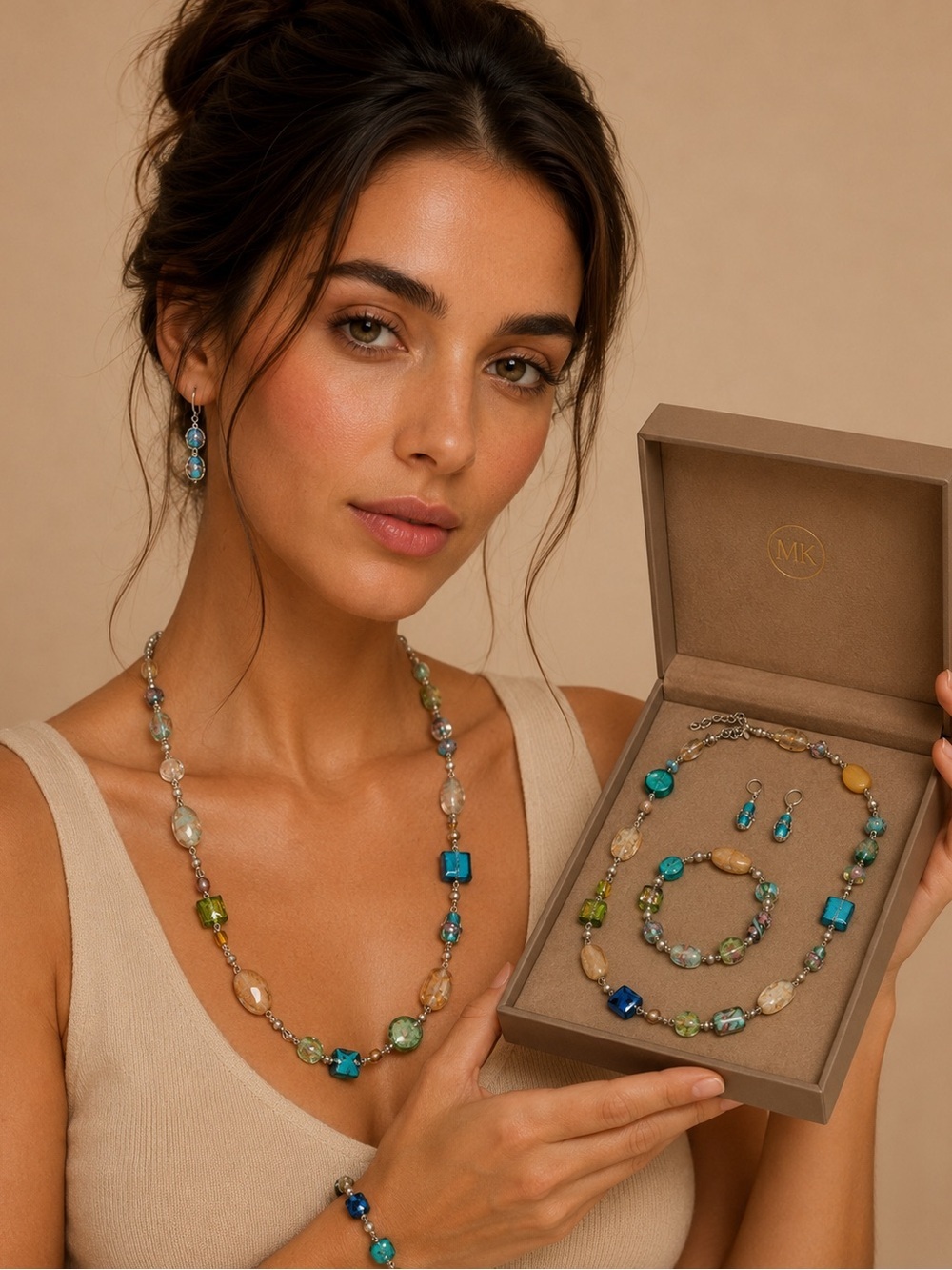 Blue Artisan Necklace Bracelet & Earring Set | Colorful Glass Bead Jewelry